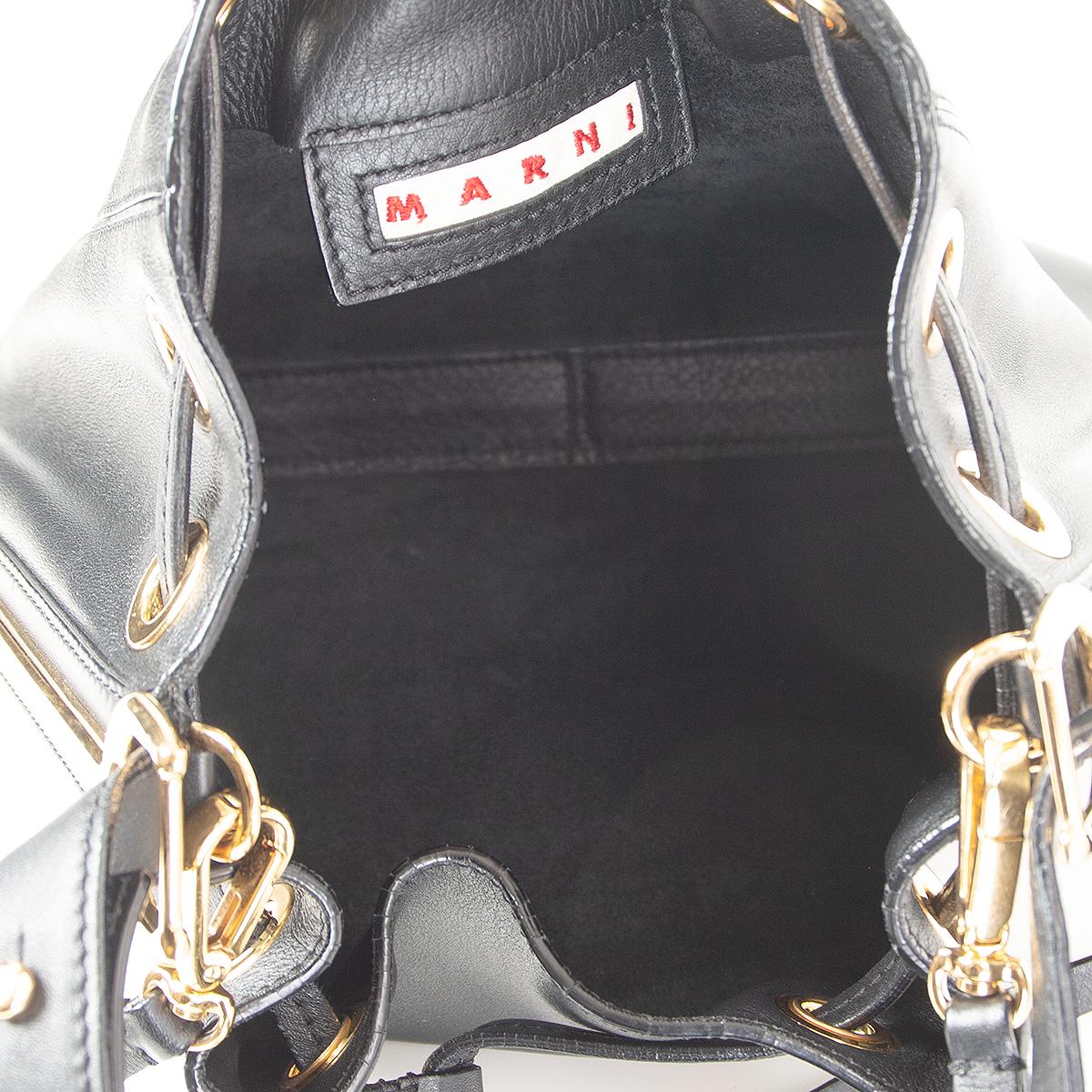 Women's MARNI black leather DRAWSTRING HOBO Shoulder Bag For Sale