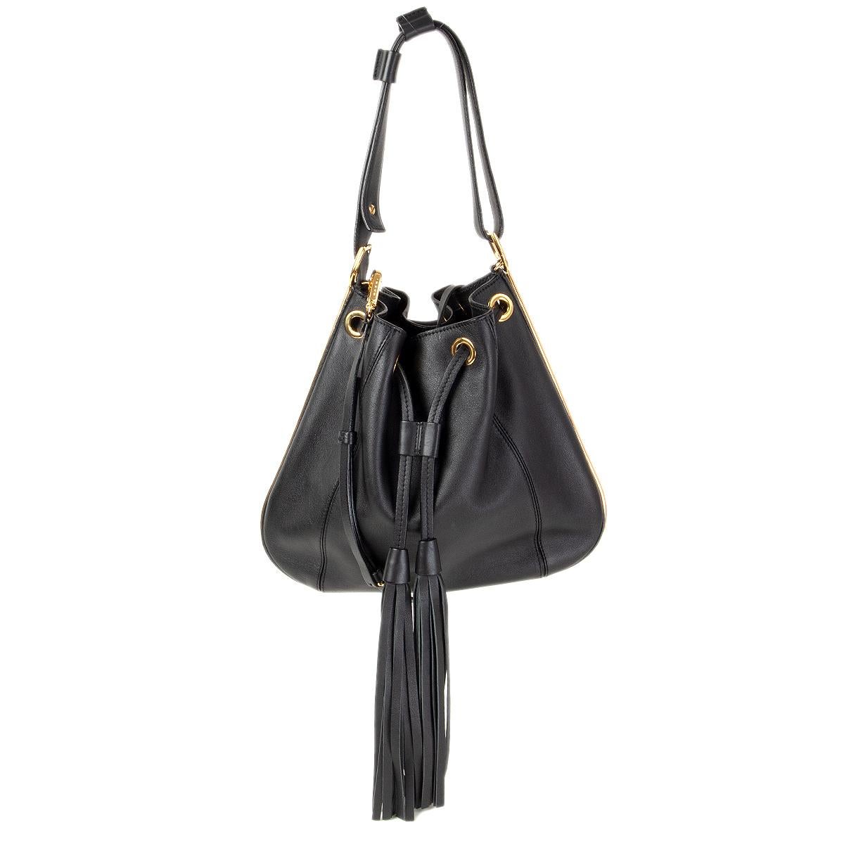 MARNI black leather DRAWSTRING HOBO Shoulder Bag