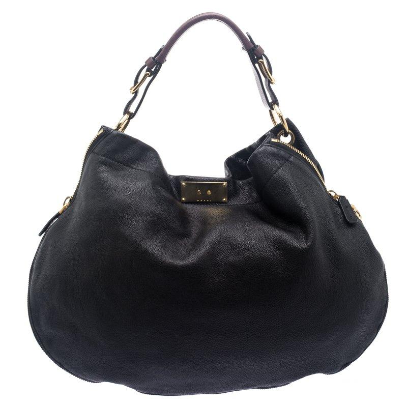 Women's Marni Black Leather Expandable Hobo