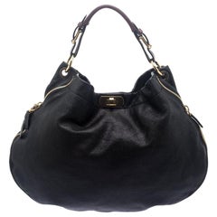 Marni Black Leather Expandable Hobo