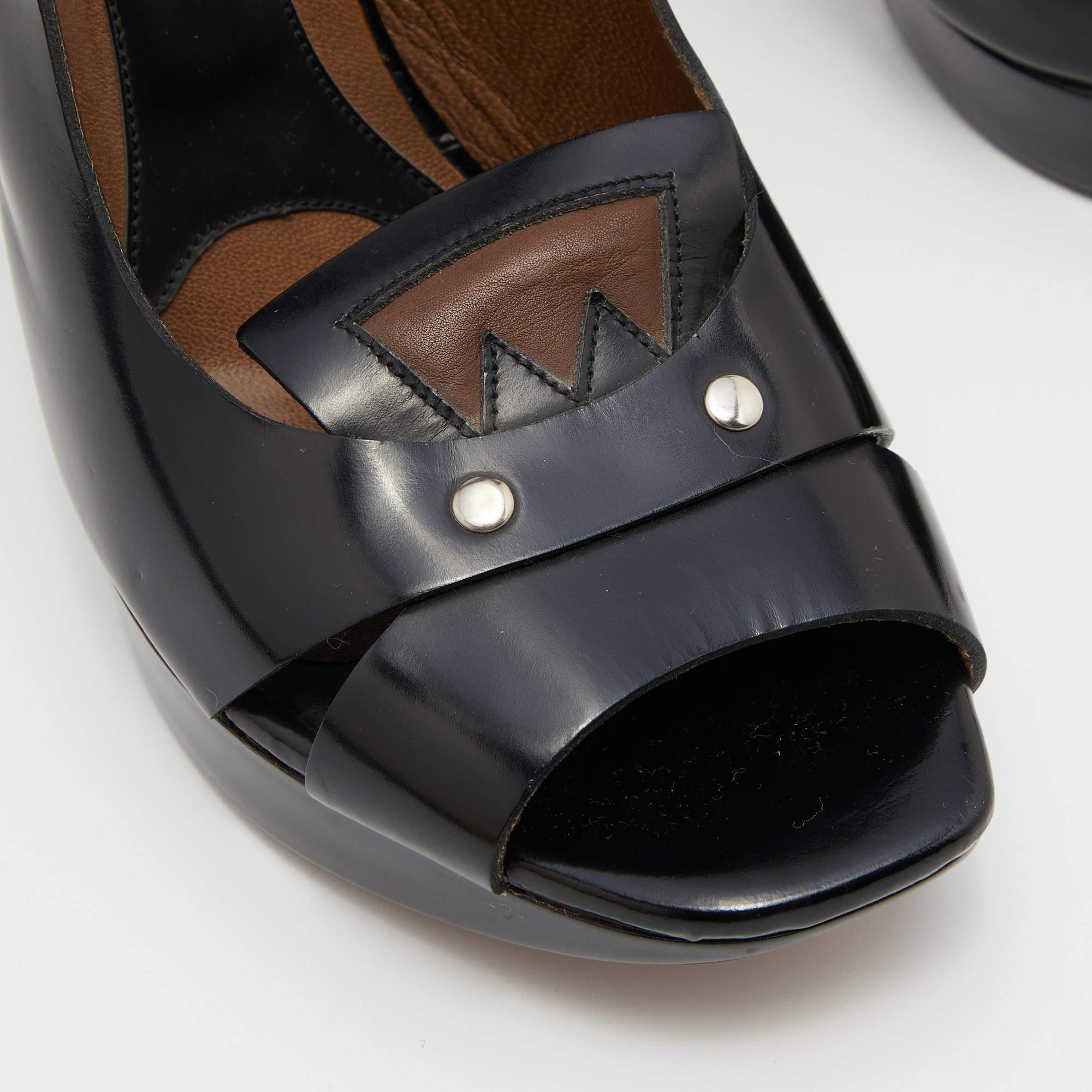 Marni Black Leather Peep Toe Sandals Size 40 For Sale 4