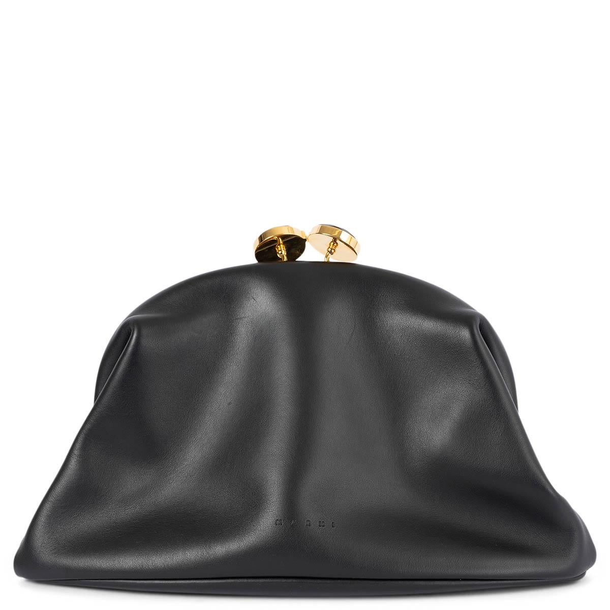 Black MARNI black leather POUCH KISSLOCK Clutch Bag For Sale