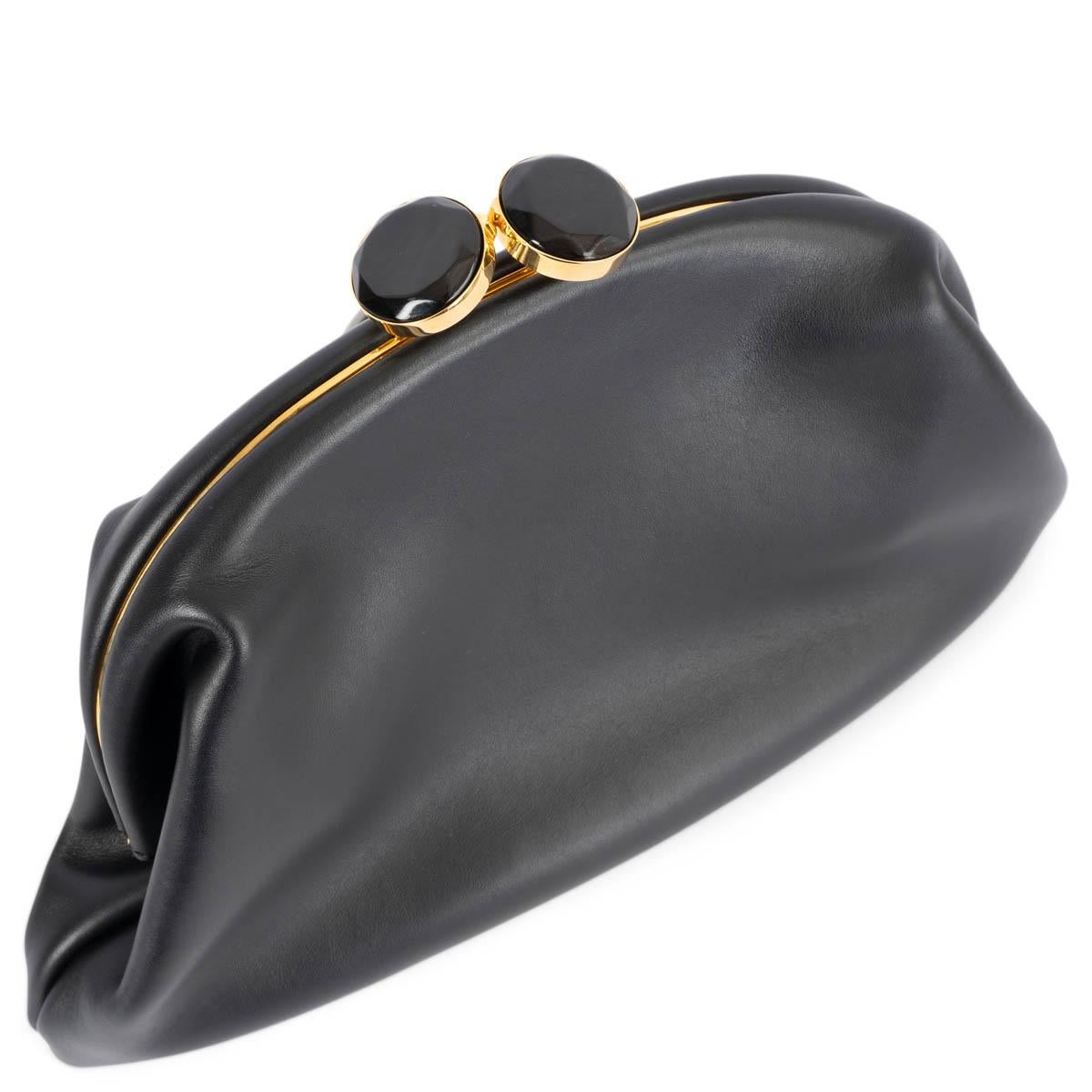 Women's MARNI black leather POUCH KISSLOCK Clutch Bag For Sale