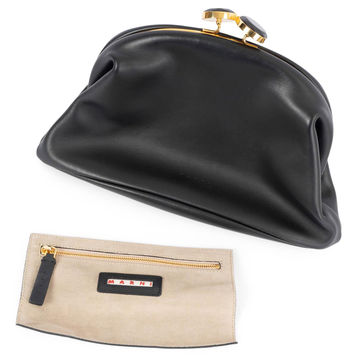 MARNI black leather POUCH KISSLOCK Clutch Bag For Sale 3
