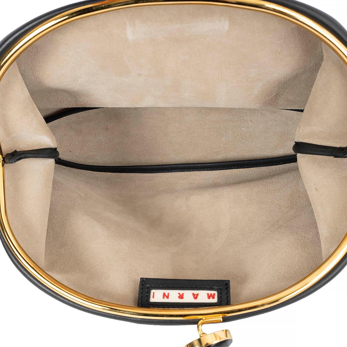 MARNI black leather POUCH KISSLOCK Clutch Bag For Sale 4