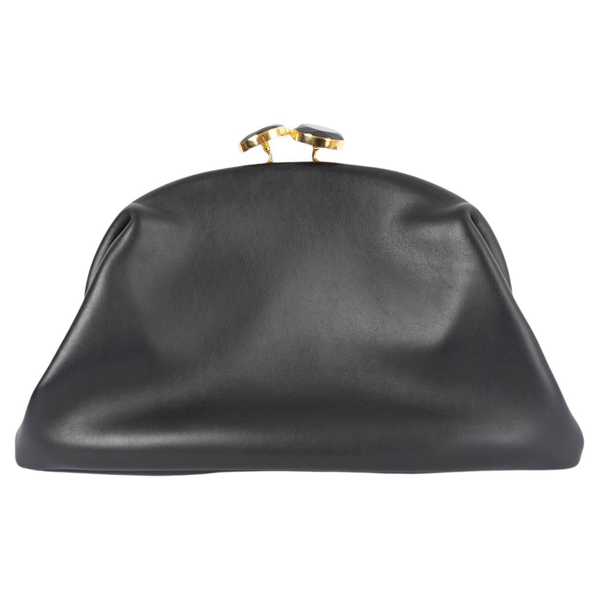 MARNI black leather POUCH KISSLOCK Clutch Bag For Sale