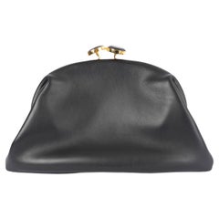 MARNI black leather POUCH KISSLOCK Clutch Bag
