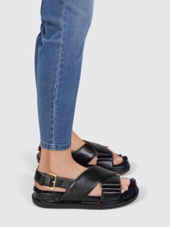 Marni Black Leather Shearling Sole Sandals Size IT 36