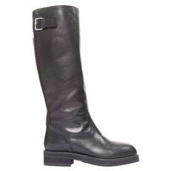 MARNI bottes à genoux en cuir noir avec boucle argentée sur le côté et bout rond EU37.5