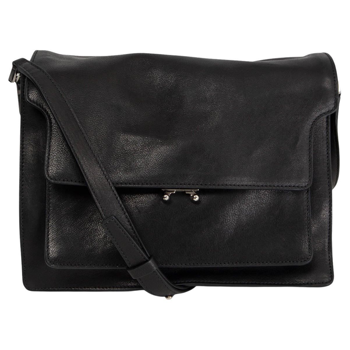 MARNI black leather SOFT TRUNK LARGE Shoulder Bag
