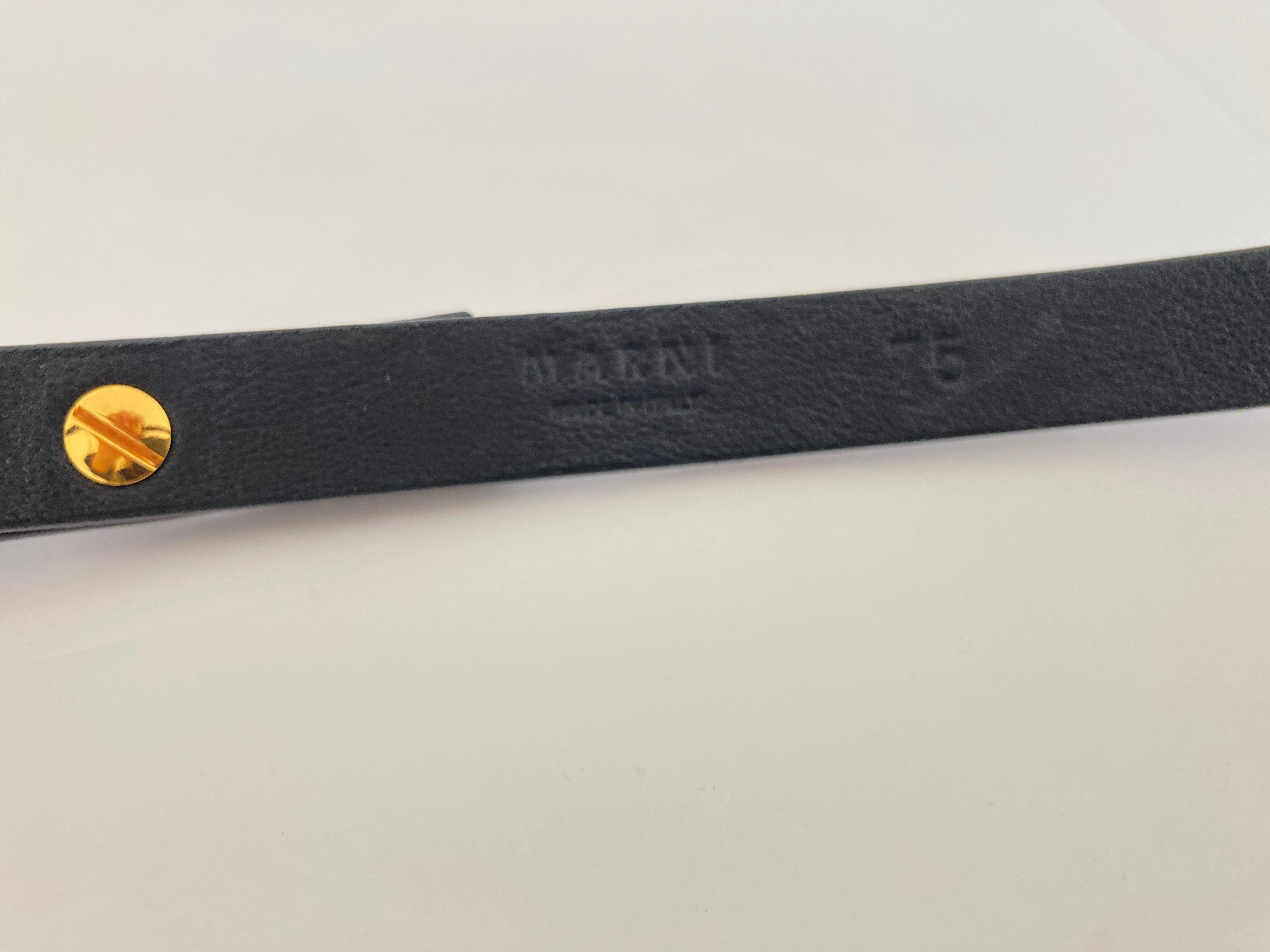 Marni Black Leather Waist Belt with Gold Metal Bow For Sale 3