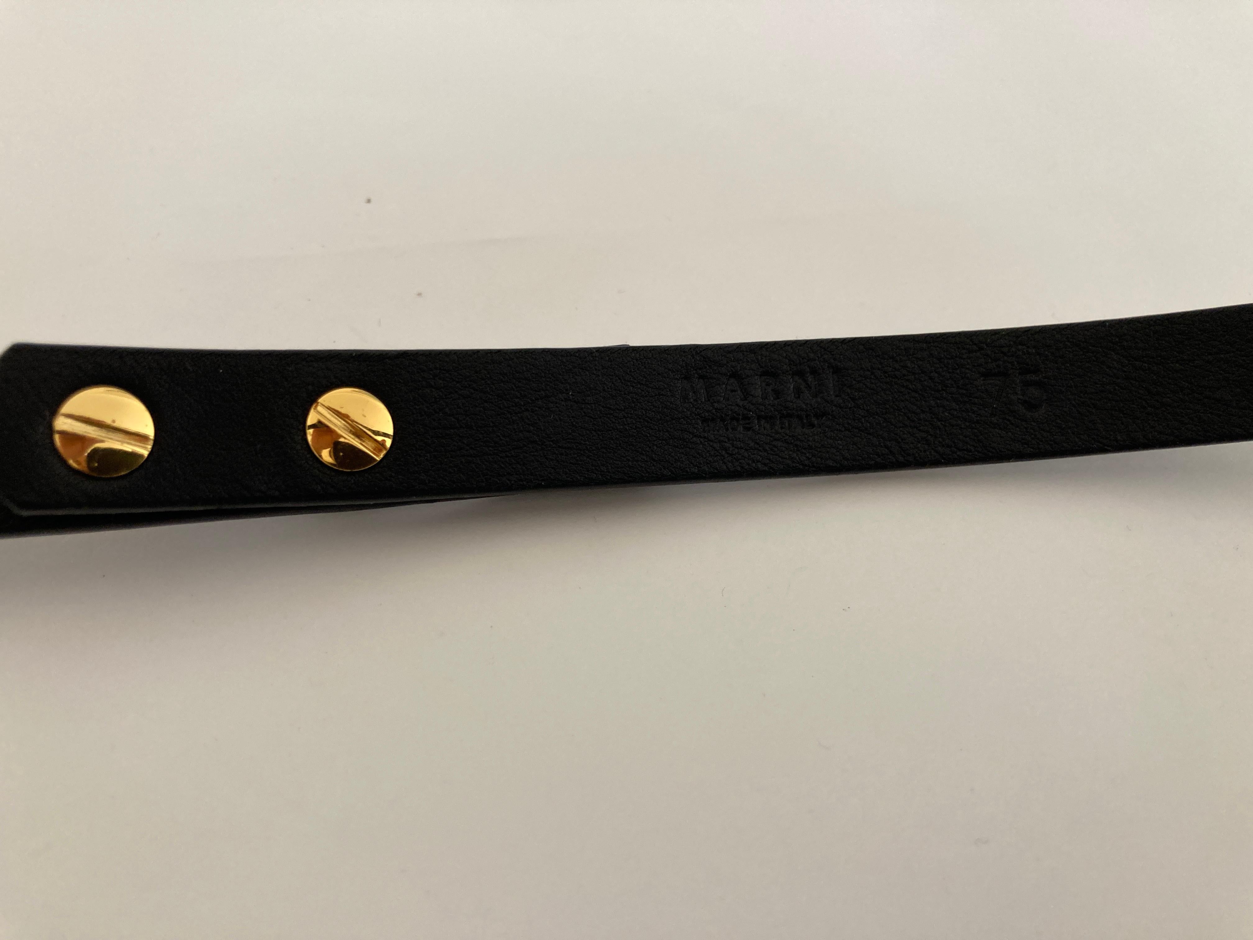 Marni Black Leather Waist Belt with Gold Metal Bow For Sale 1