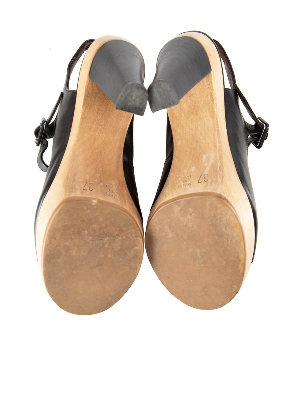Women's Marni Black Leather Wood Platform Sandals Size IT 37 For Sale