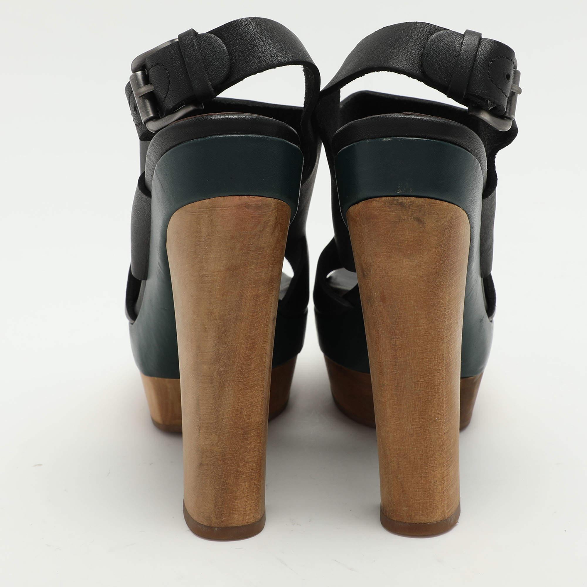 Marni Black Leather Wooden Platform Slingback Sandals Size 37 1