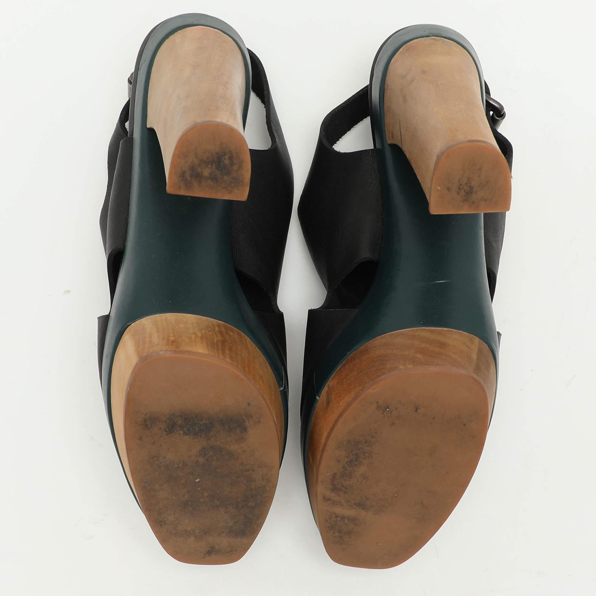 Marni Black Leather Wooden Platform Slingback Sandals Size 37 2