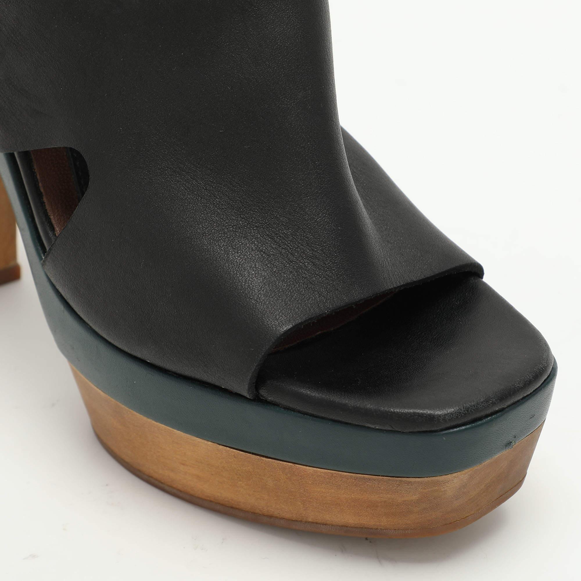 Marni Black Leather Wooden Platform Slingback Sandals Size 37 3