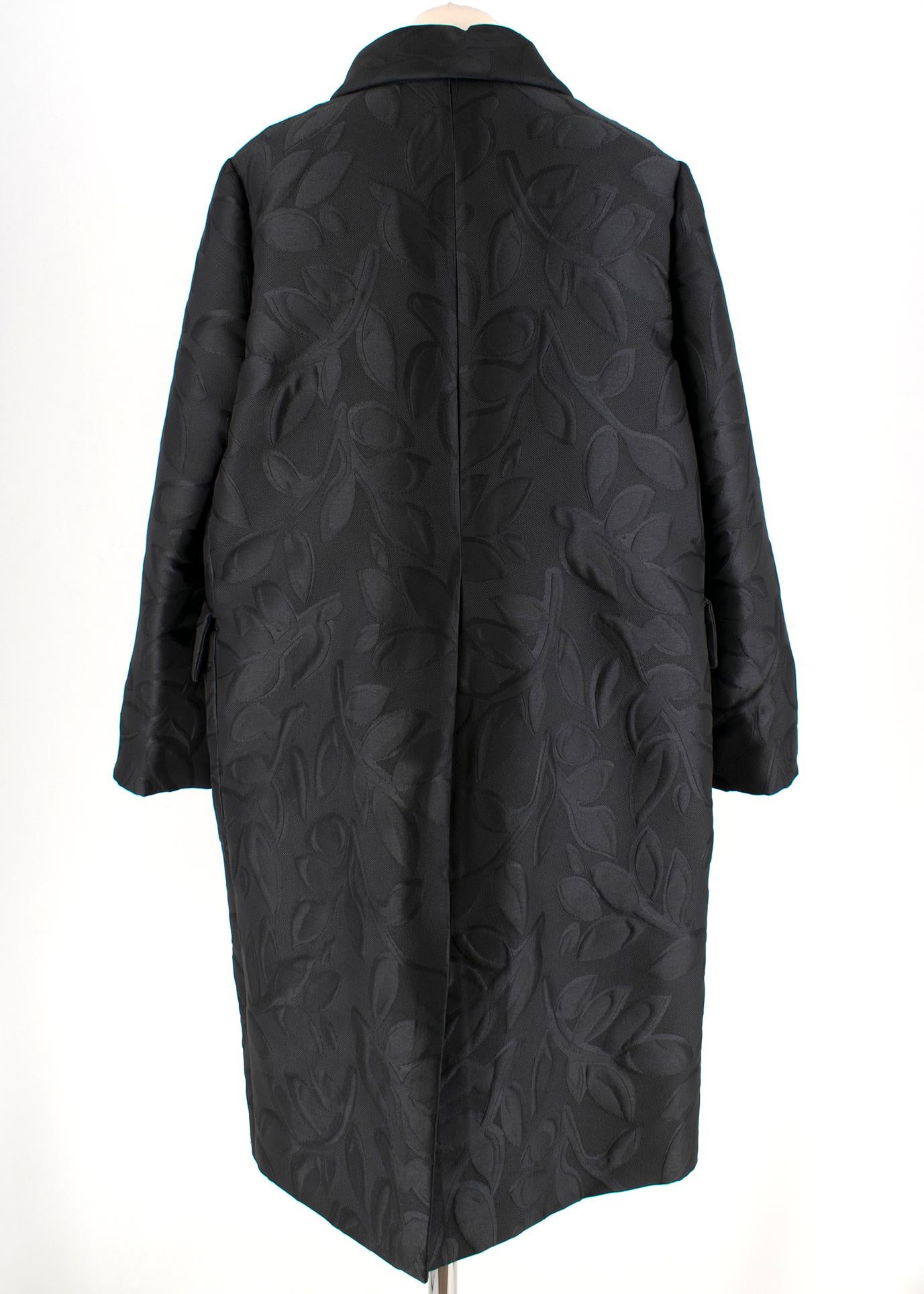 Marni Black Leaves Embroidered Coat - Size US 6 In Excellent Condition For Sale In London, GB
