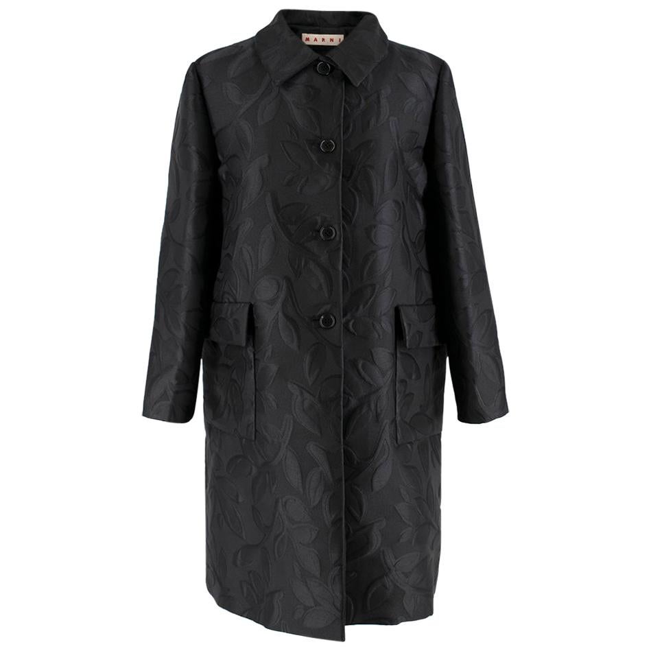Marni Black Leaves Embroidered Coat - Size US 6 For Sale
