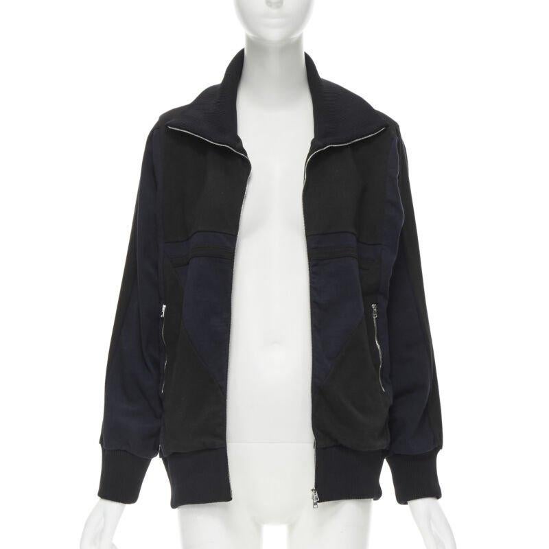 Nero MARNI giacca da ginnastica patchwork nero navy bianco geometrico IT42 M in vendita