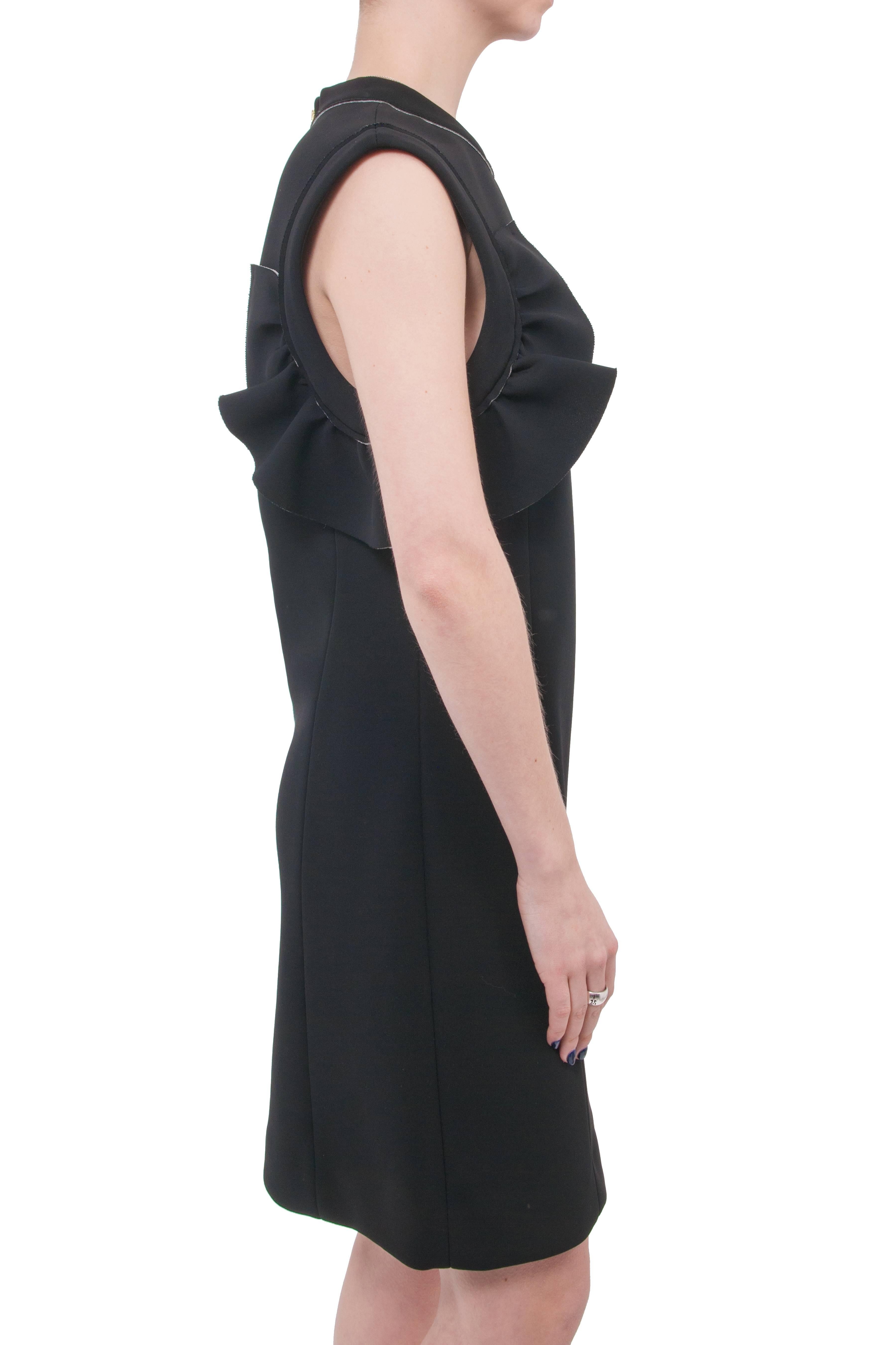 Marni Black Neoprene Sleeveless Ruffle Dress.  Rounded neckline, exposed gold metal centre back zipper, double faced black and light grey fabric, straight-cut body. Marked size IT 42 (USA 6 but fits larger and is recommended for USA 8 /10).  Garment