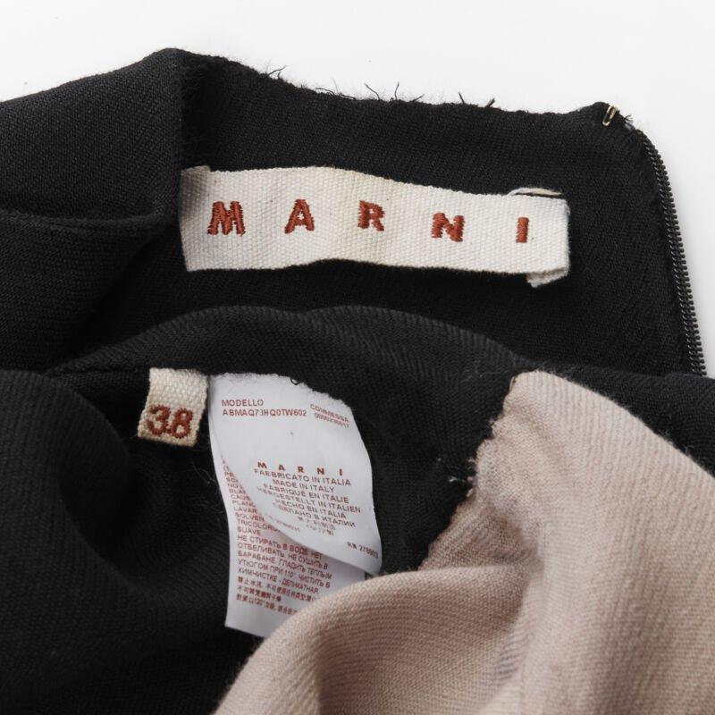MARNI black nude wool crepe long sleeve bubble skirt fit flared dress IT38 XS For Sale 6