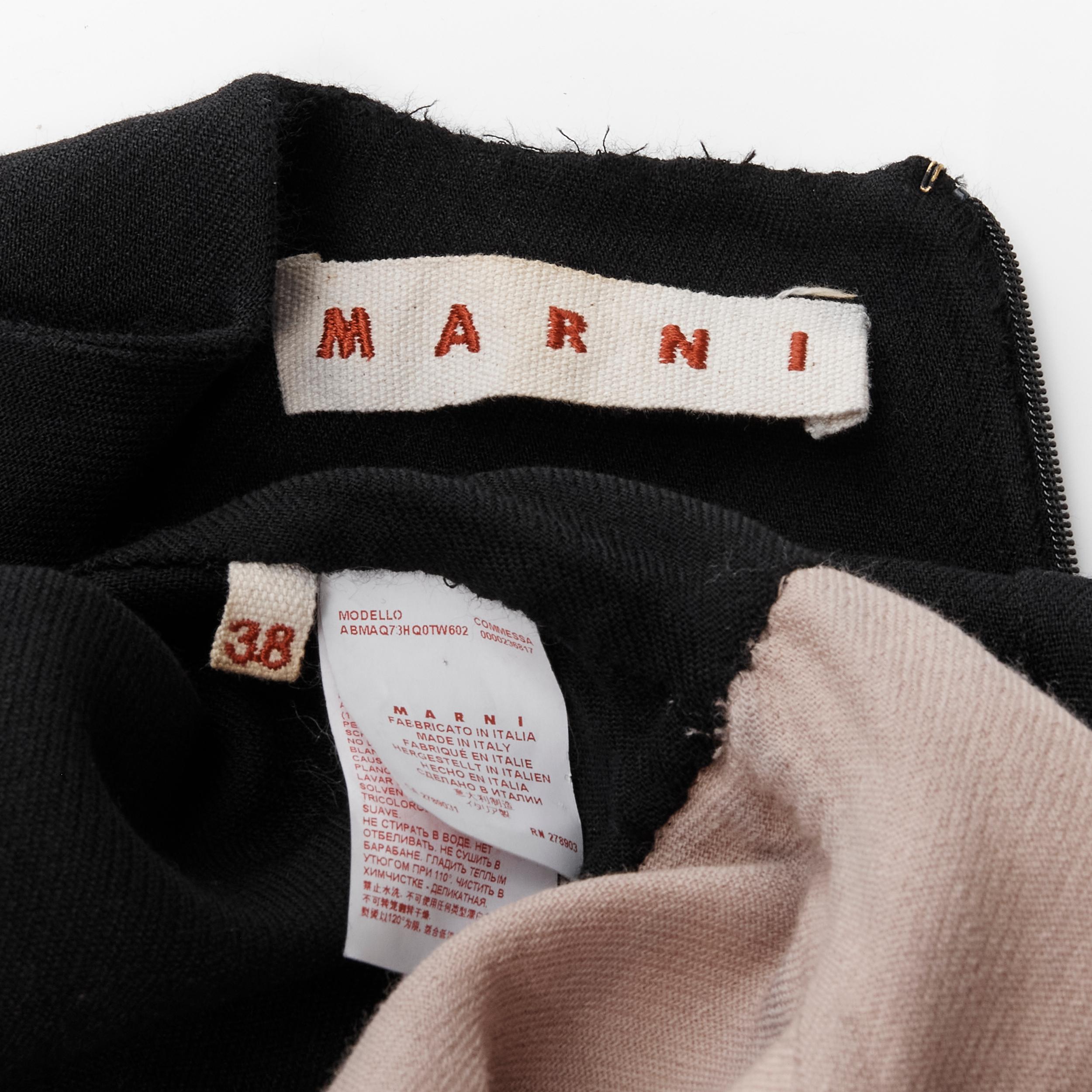 MARNI - Robe évasée à manches longues en crêpe de laine noire avec jupe à bulles, taille IT 38 XS en vente 7