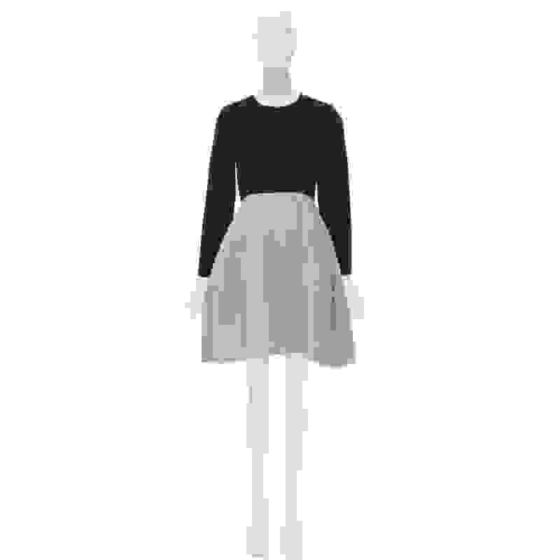 MARNI black nude wool crepe long sleeve bubble skirt fit flared dress IT38 XS For Sale 7