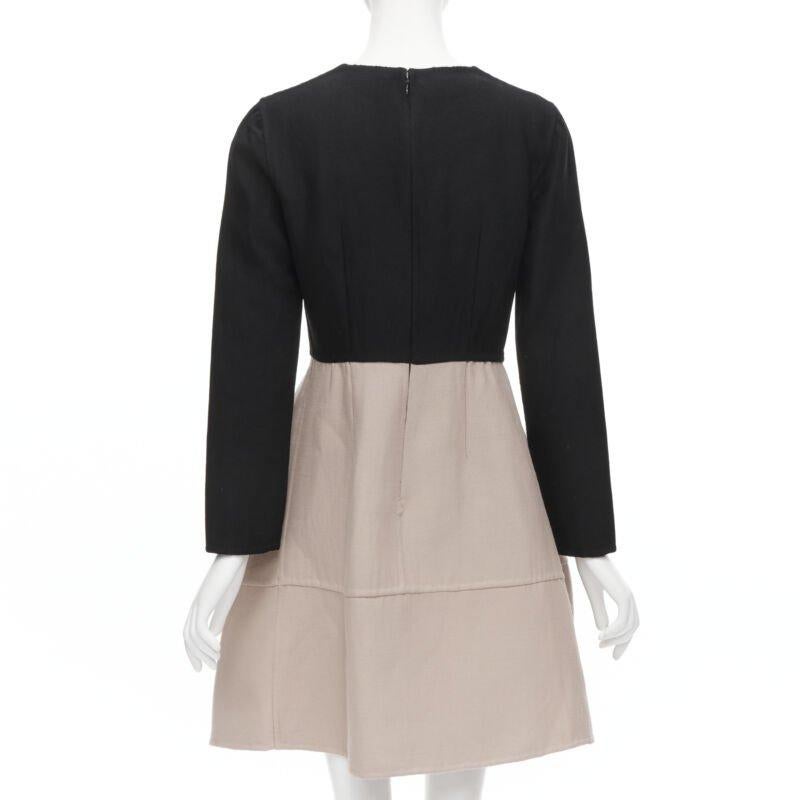 Women's MARNI black nude wool crepe long sleeve bubble skirt fit flared dress IT38 XS For Sale