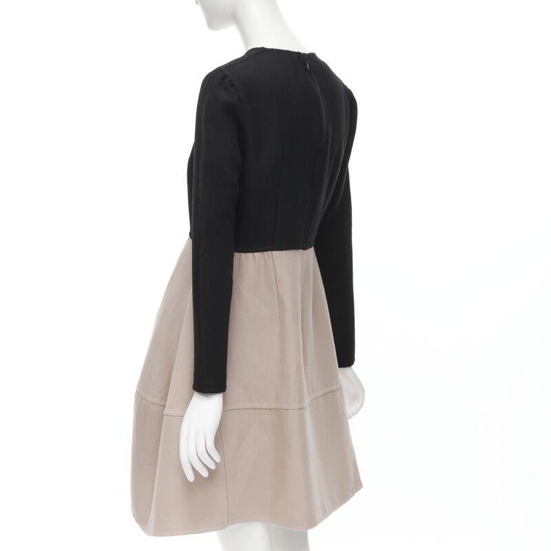 MARNI black nude wool crepe long sleeve bubble skirt fit flared dress IT38 XS For Sale 1