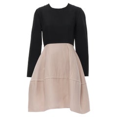MARNI black nude wool crepe long sleeve bubble skirt fit flared dress IT38 XS