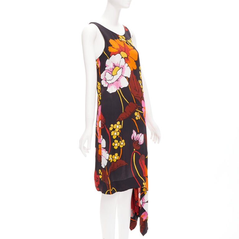 MARNI black oversied floral print drape handkerchief hem sleeveless dress  IT42 M at 1stDibs