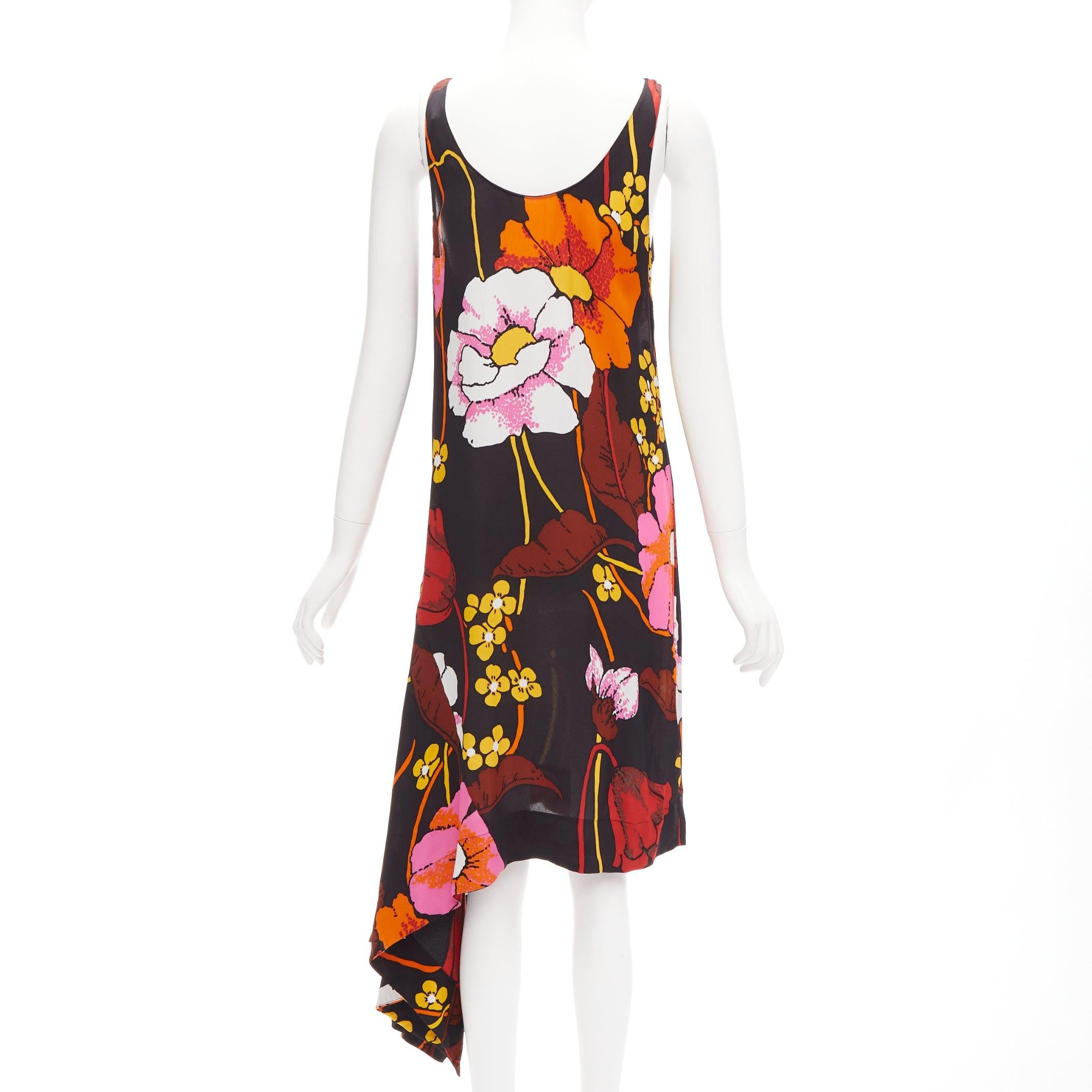 MARNI black oversied floral print drape handkerchief hem sleeveless dress IT42 M In Excellent Condition For Sale In Hong Kong, NT