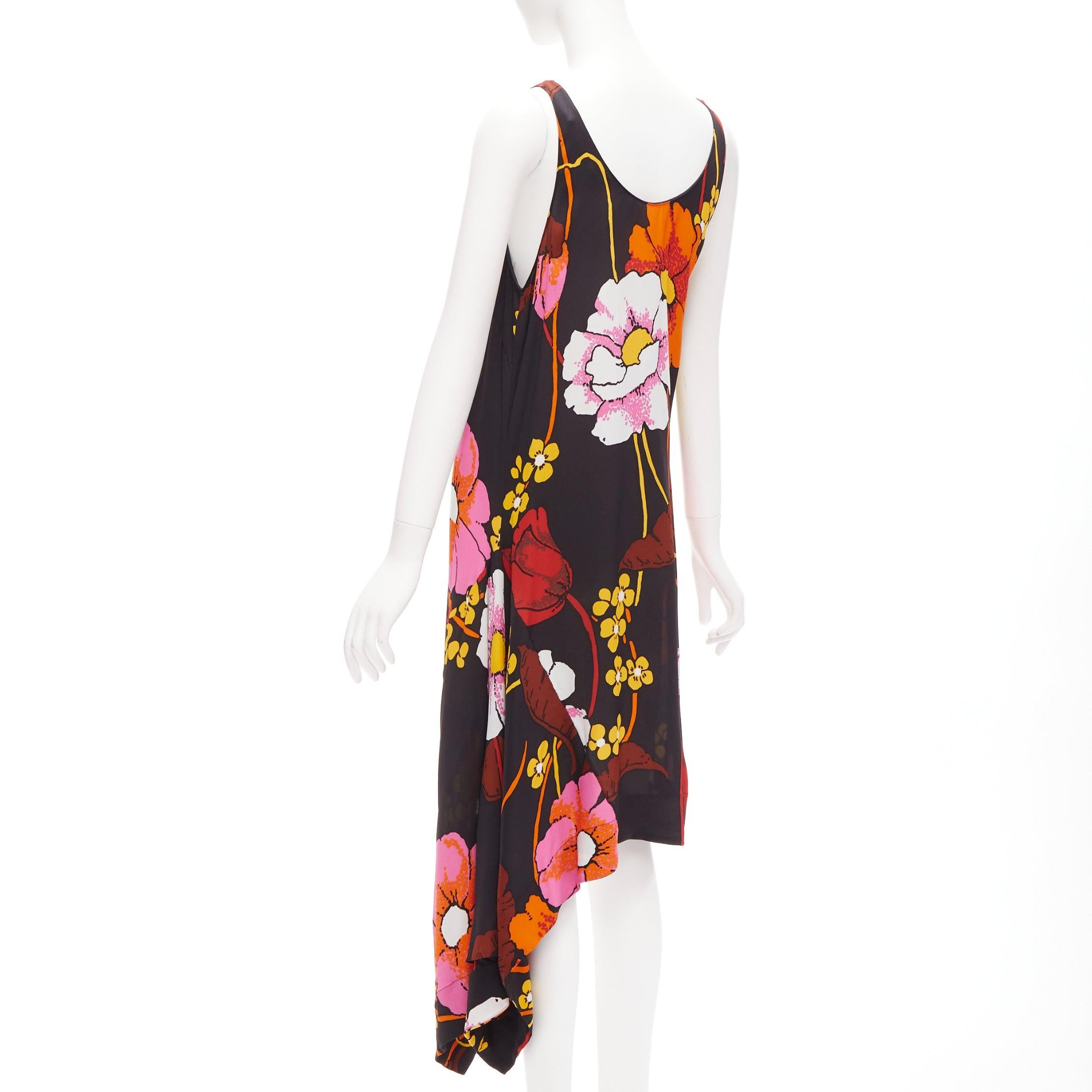Women's MARNI black oversied floral print drape handkerchief hem sleeveless dress IT42 M For Sale
