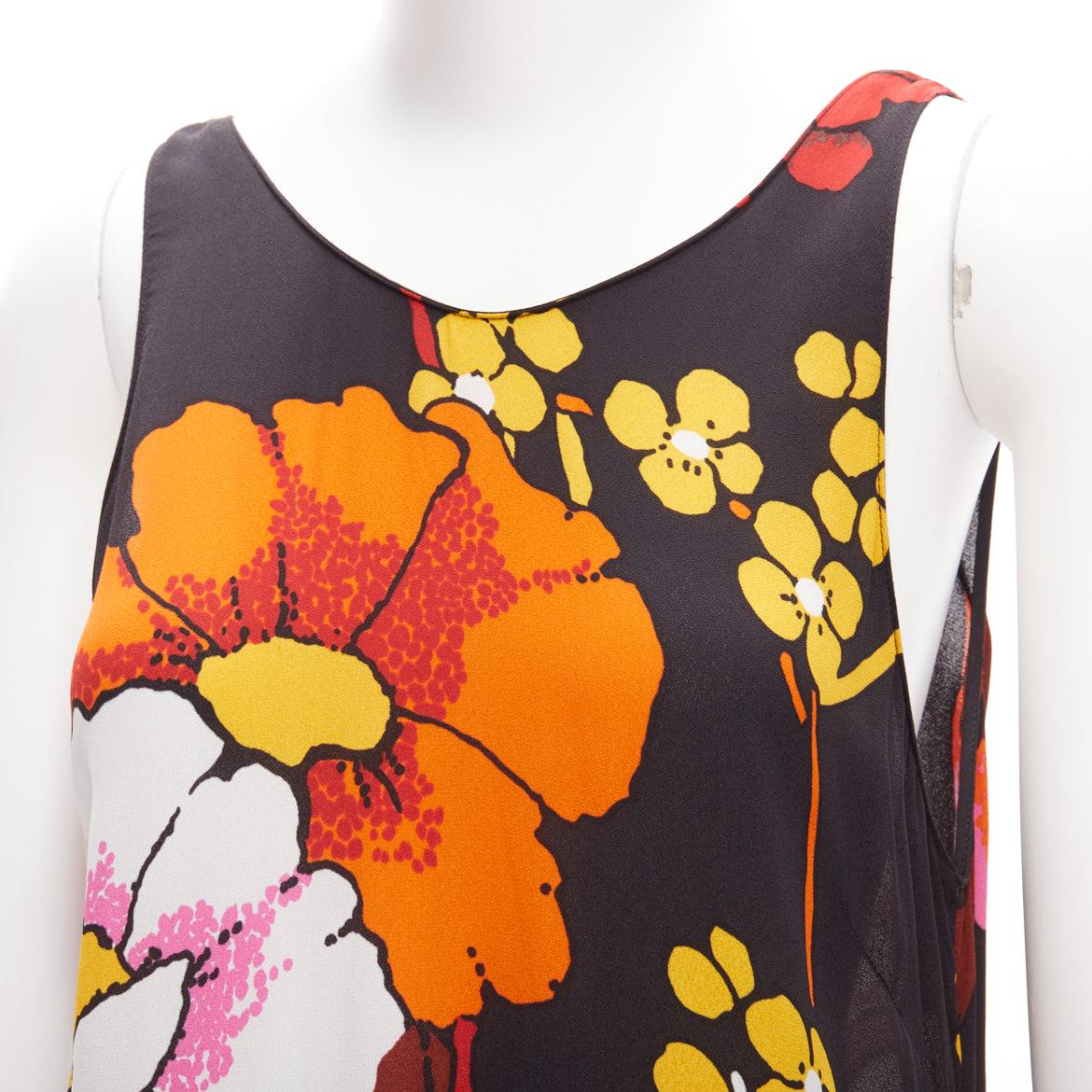 MARNI black oversied floral print drape handkerchief hem sleeveless dress IT42 M For Sale 1