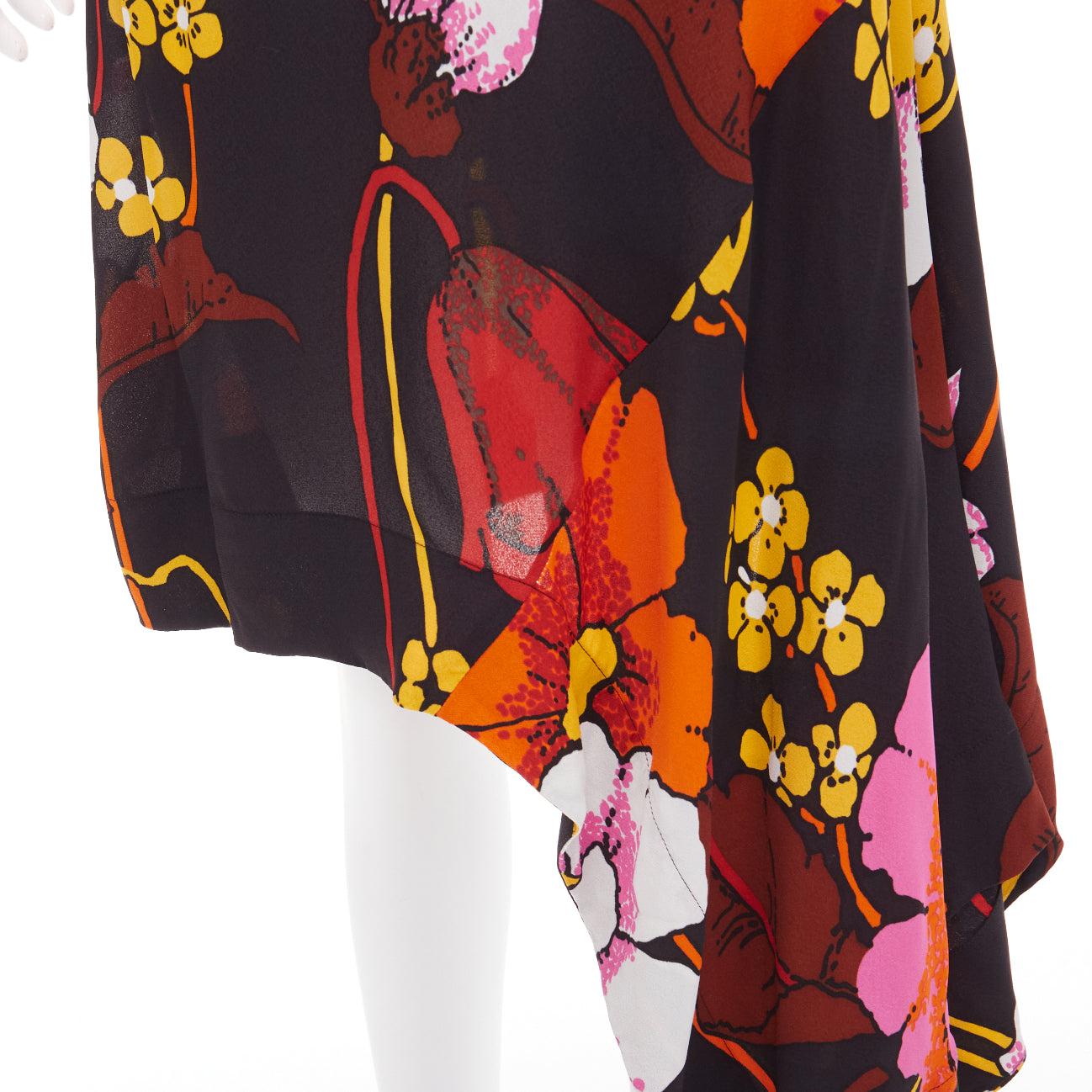 MARNI black oversied floral print drape handkerchief hem sleeveless dress IT42 M For Sale 2