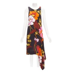 Used MARNI black oversied floral print drape handkerchief hem sleeveless dress IT42 M