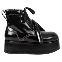 Used MARNI black patent leather 2019 PLATFORM Ankle Boots Shoes 36