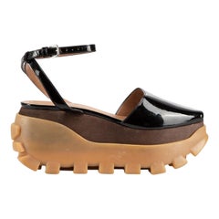 Marni Black Patent Leather Layered Platform Sandals Size IT 39