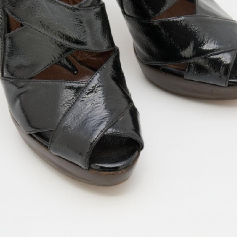 Marni Black Patent Leather Slingback Platform Sandals Size 37.5 For Sale 1