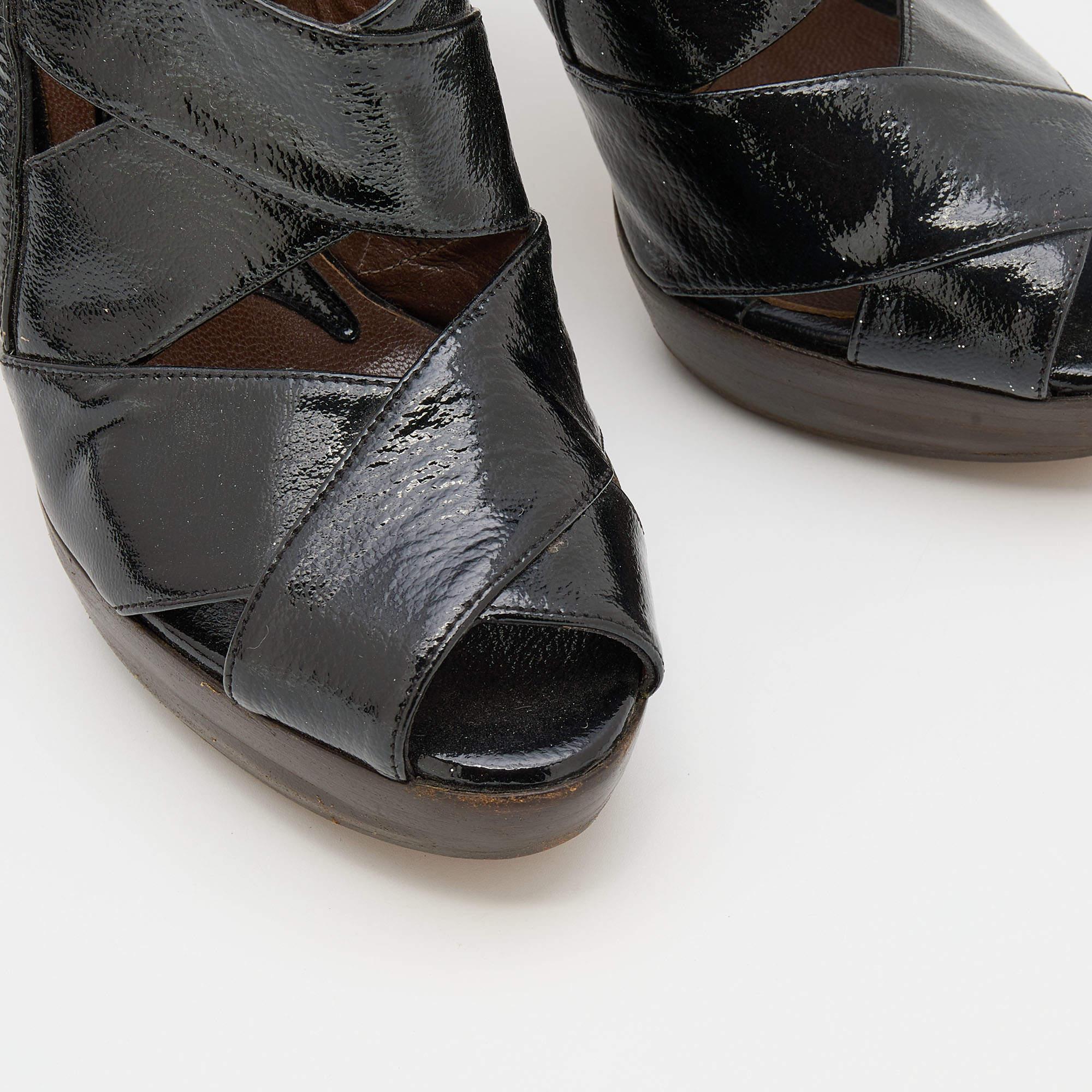 Marni Black Patent Leather Slingback Platform Sandals Size 37.5 3
