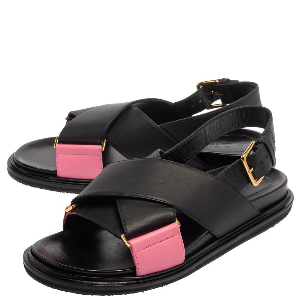 Marni Black/Pink Leather Cross-Strap Sandals Size 39.5 3