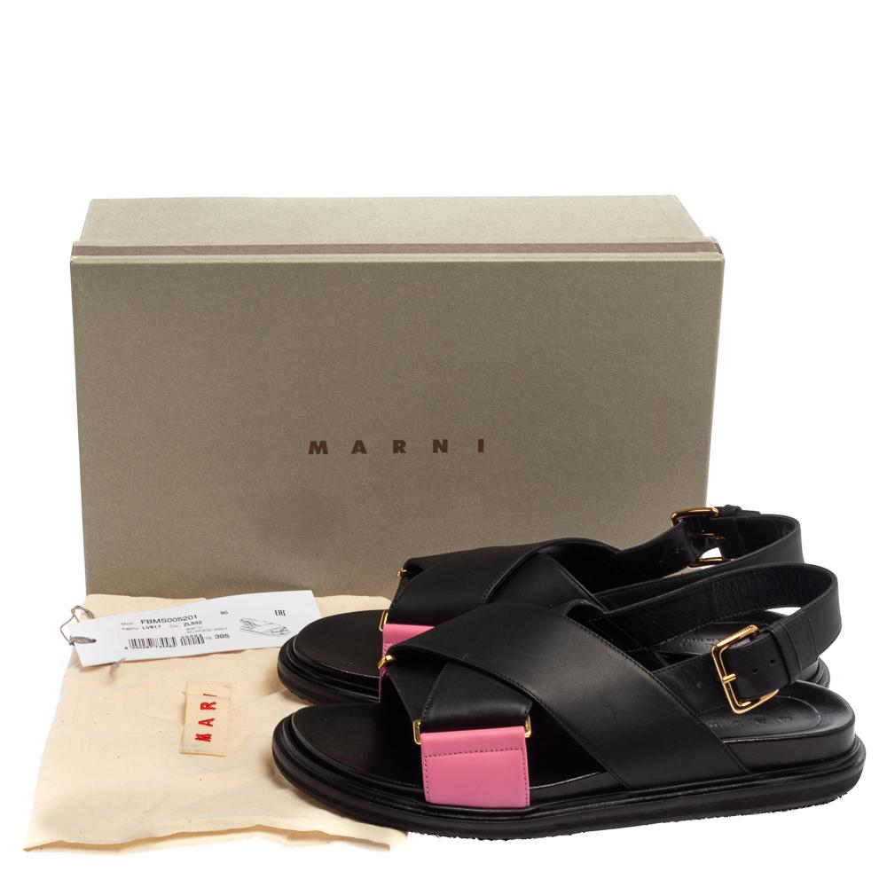 Marni Black/Pink Leather Cross-Strap Sandals Size 39.5 4