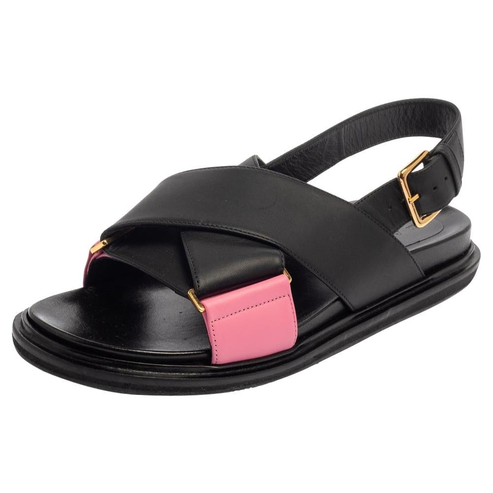 Marni Black/Pink Leather Cross-Strap Sandals Size 39.5