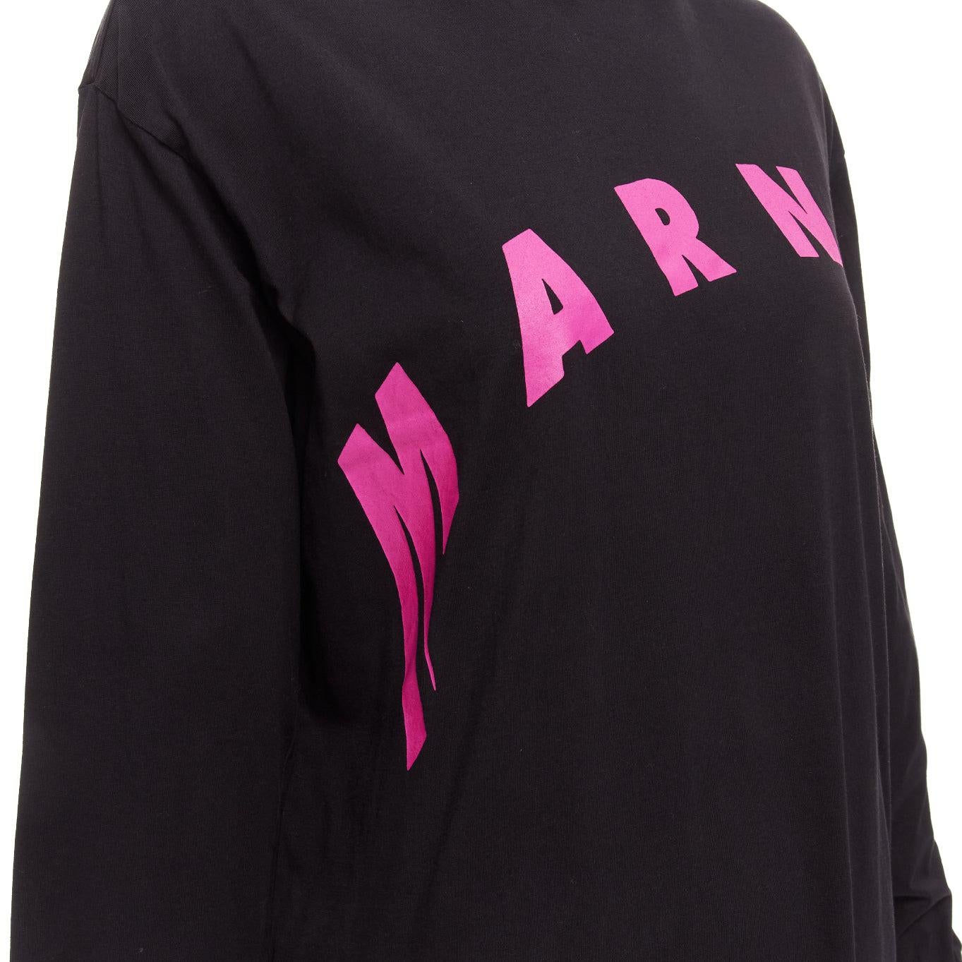 MARNI black pink logo print long sleeve crew neck sweater dress IT38 XS For Sale 2