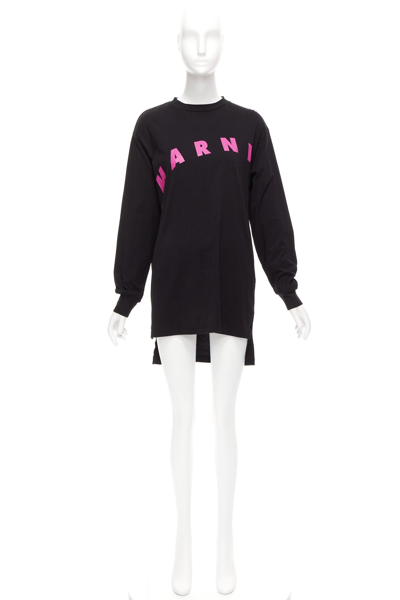 MARNI black pink logo print long sleeve crew neck sweater dress IT38 XS For Sale 4