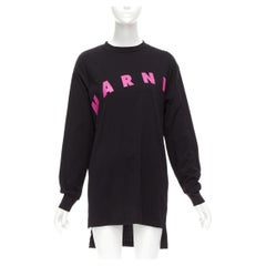 MARNI black pink logo print long sleeve crew neck sweater dress IT38 XS