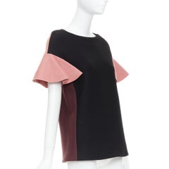 MARNI black pink wool cotton blend ruffle sleeve tunic top IT40 S