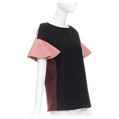 MARNI black pink wool cotton blend ruffle sleeve tunic top IT40 S
