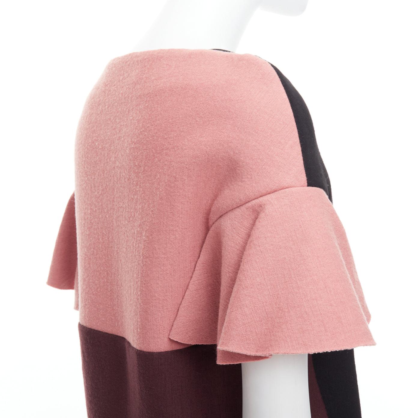 Black MARNI black pink wool cotton blend ruffle sleeve tunic top IT40 S For Sale