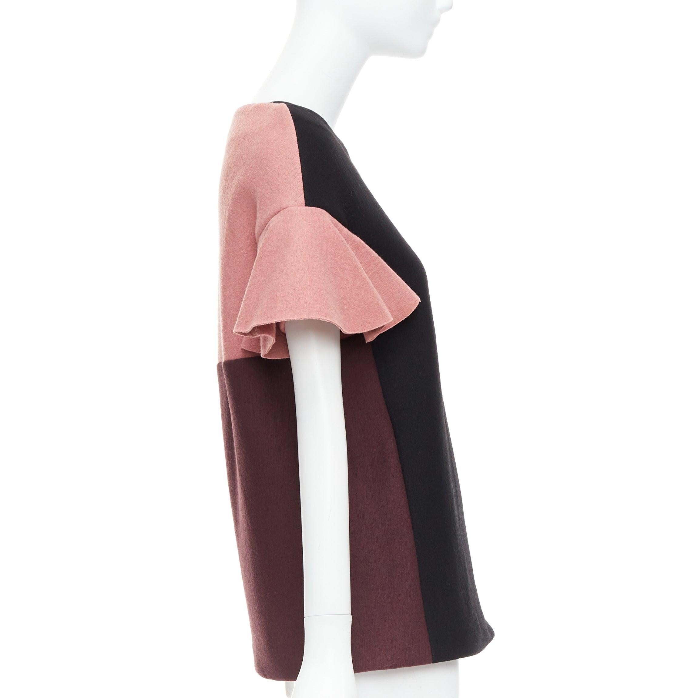 MARNI black pink wool cotton blend ruffle sleeve tunic top IT40 S In Good Condition For Sale In Hong Kong, NT